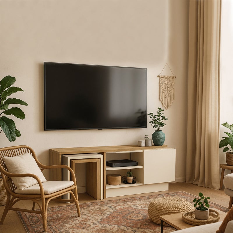 Home Canvas Rodega TV Stand with Nesting Table – Sepet Sandstone Finish | Upto 55 inch TV - Image 1